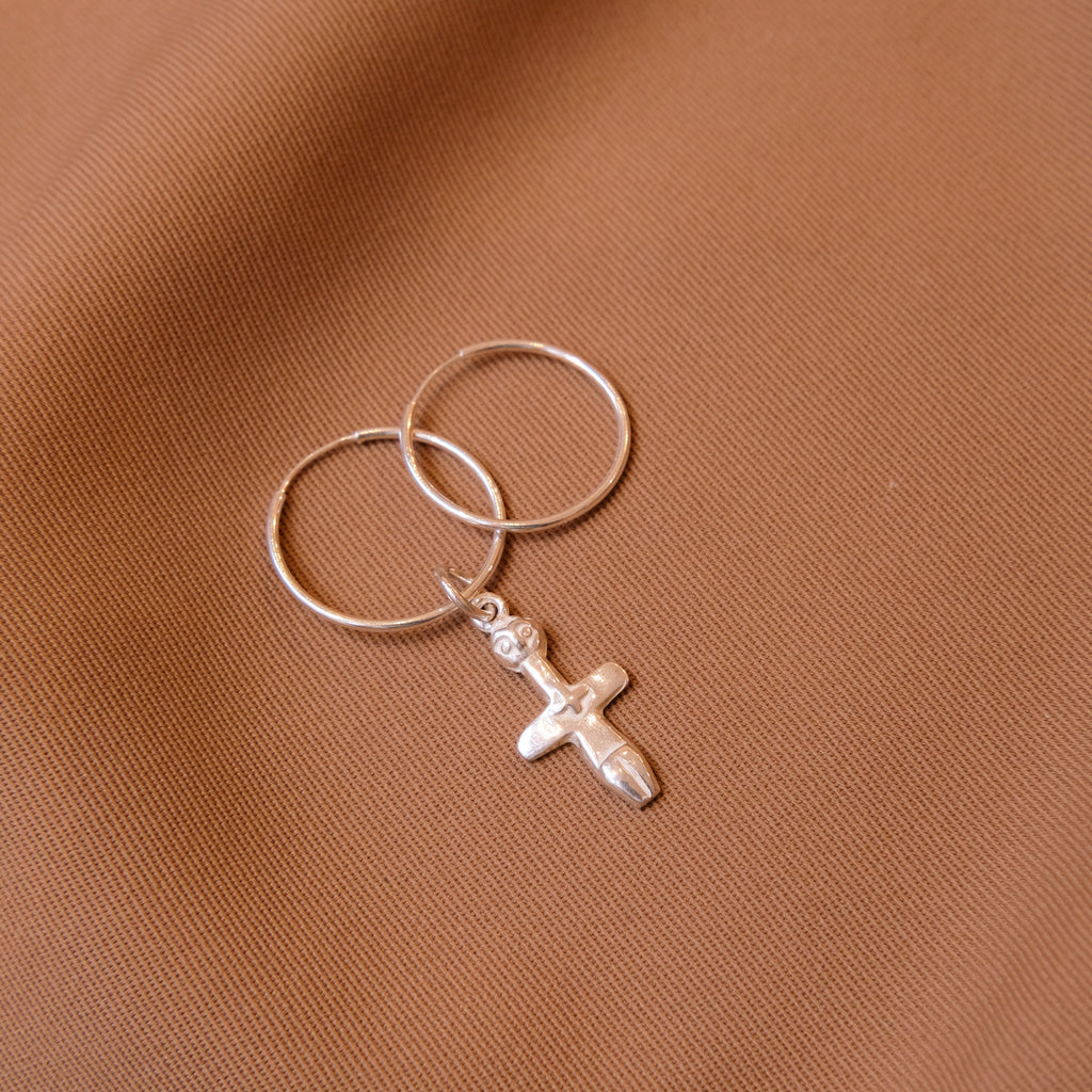 Silver Hoop Earrings with Fertility Figurine pendant - Sister the brand