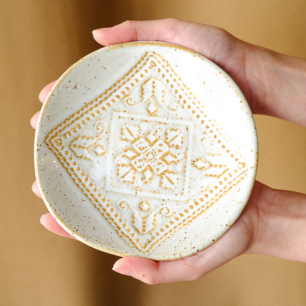 Large white lace impressed ceramic meze plate - Sister the brand