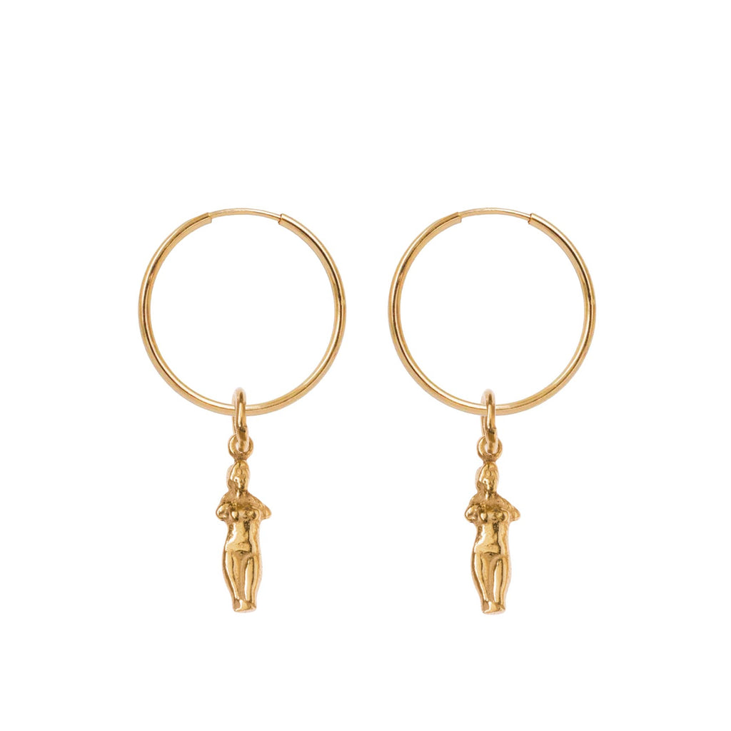 Hoop Earrings with Double Aphrodite Pendant - Gold-Plated Silver - Sister the brand