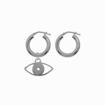 Chunky Hoop Earrings with Evil Eye Pendant - Silver - Sister the brand