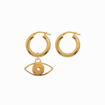 Chunky Hoop Earrings with Evil Eye Pendant - Gold-Plated Silver - Sister the brand