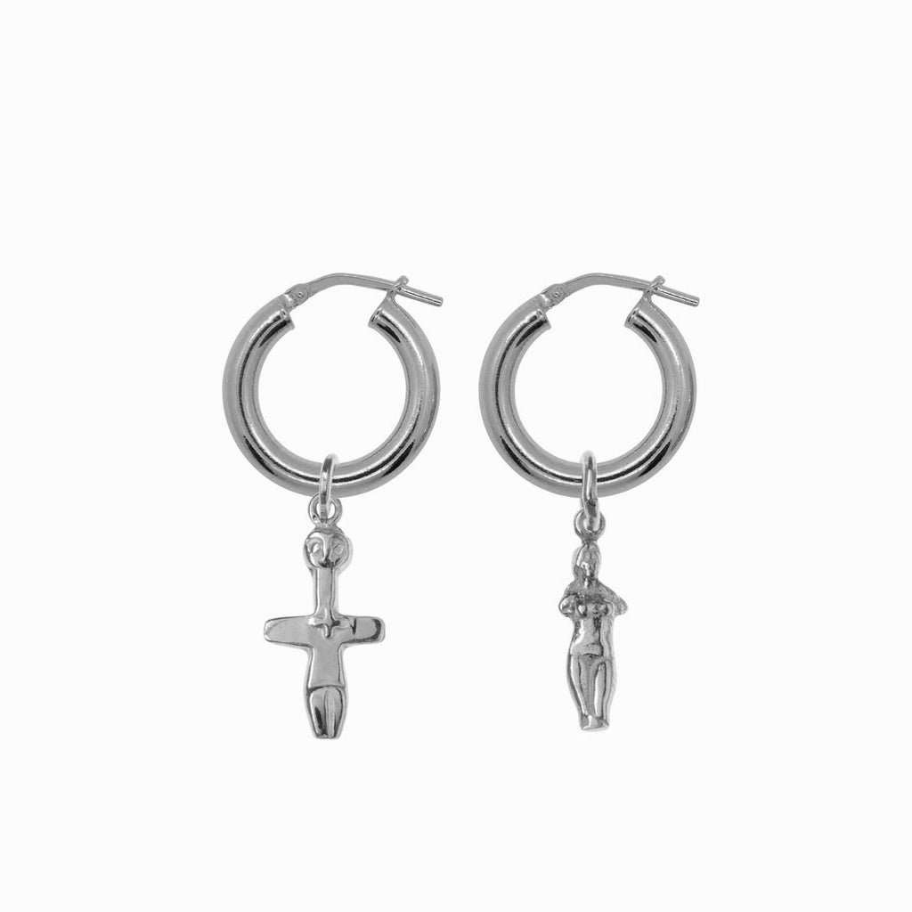 Chunky Hoop Earrings with Aphrodite and Fertility Pendant - Silver - Sister the brand