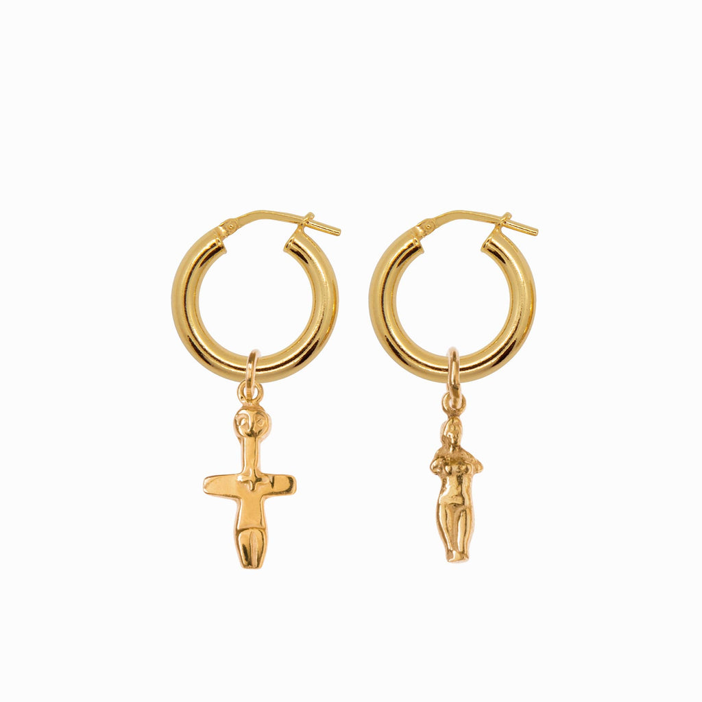Chunky Hoop Earrings with Aphrodite and Fertility Pendant - Gold-Plated Silver - Sister the brand