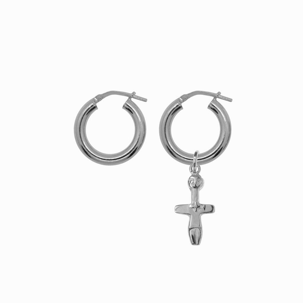 Chunky Hoop Earrings with Fertility Pendant - Silver - Sister the brand