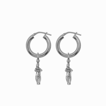 Chunky Hoop Earrings with Double Aphrodite Pendant - Silver - Sister the brand