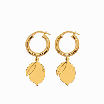 Chunky Hoop Earrings with Double Lemon Pendant - Gold-Plated Silver - Sister the brand