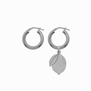 Chunky Hoop Earrings with Lemon Pendant - Silver - Sister the brand