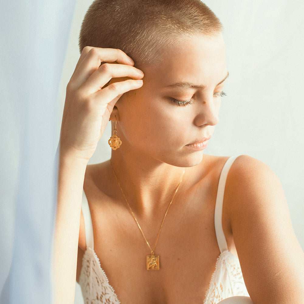 Hoop earrings with Fertility Figurine and Madonna and Child pendant - Sister the brand