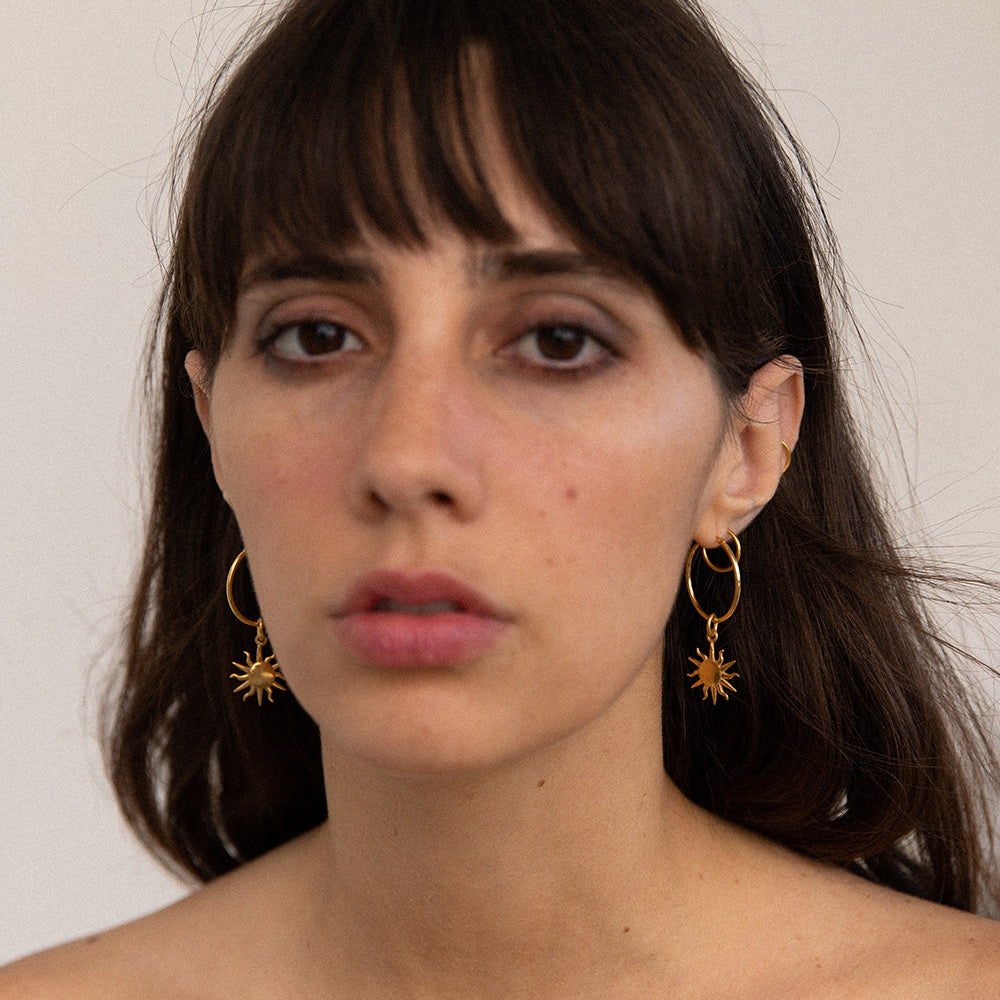 NANDI X SISTER Single Sun Pendant Hoop Earrings - Sister the brand