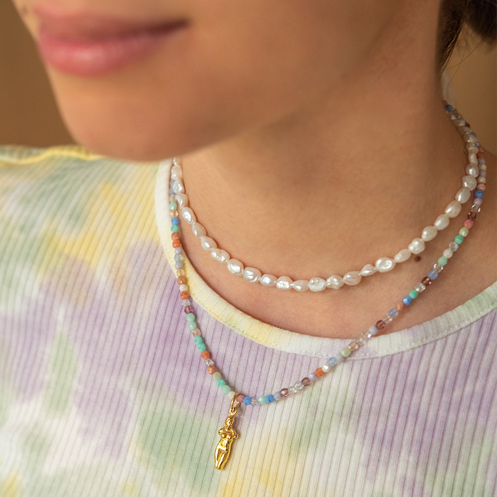 Italian Multicolored Murano Glass Bead Necklace in