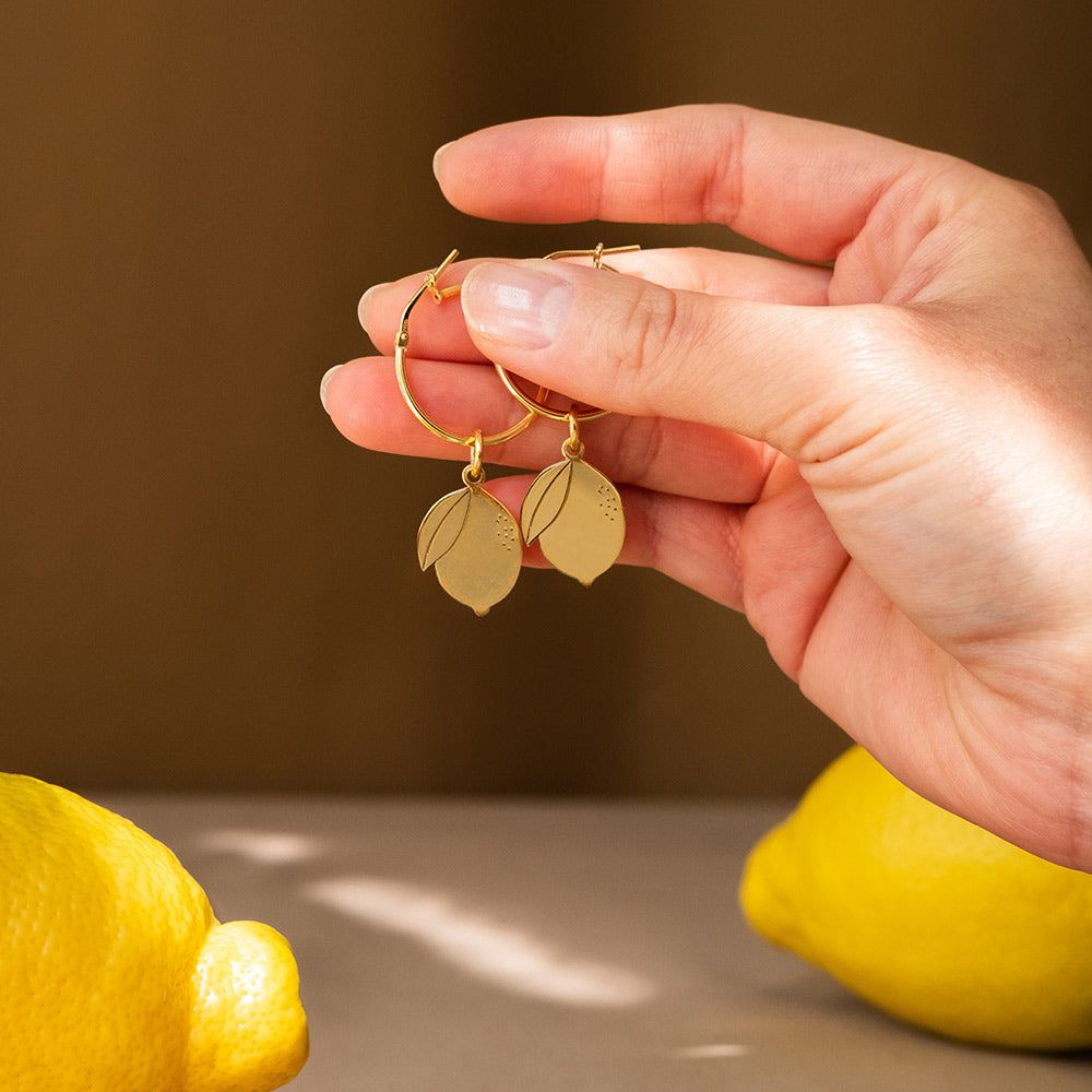 Hoop Earrings with Double Lemon Pendant - Gold-Plated Silver - Sister the brand