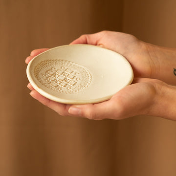 Matt white lace impressed ceramic meze plate - Sister the brand