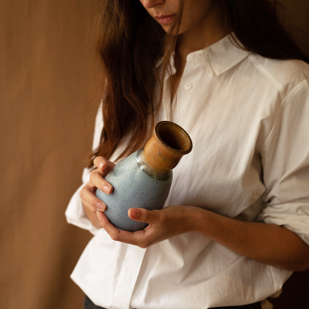 Light blue and brown speckled 'Kampili' ceramic vase - Sister the brand