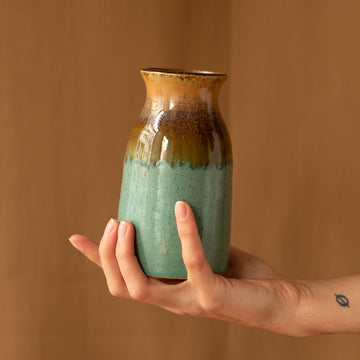 Green and brown speckled 'Kampili' ceramic vase - Sister the brand