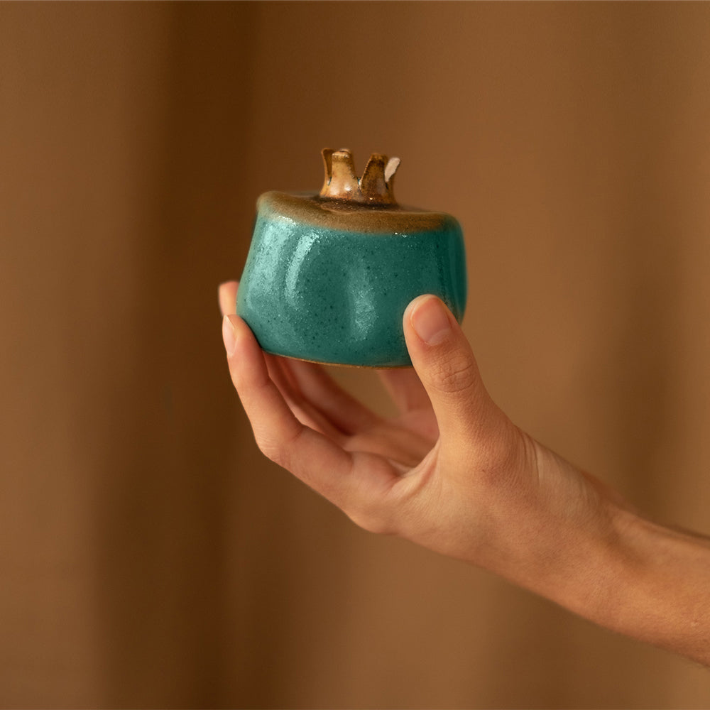 Turquoise and Brown Ceramic Pomegranate